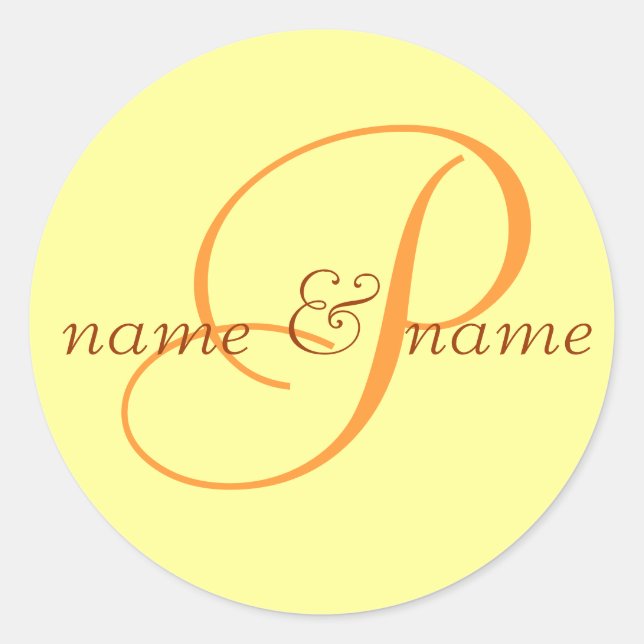"P" monogram label, personalise first names Classic Round Sticker (Front)