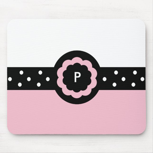 P :: Monogram P Dotted Pink & White Mousepad (Front)