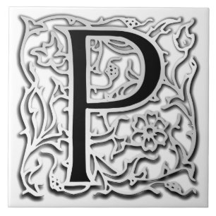 P Monogram "Silver Besque" Ceramic Tile