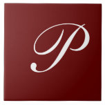 P Monogram, White on Dark Red, Tile<br><div class="desc">Classic White Letter Monogram on Maroon Background,  P.</div>