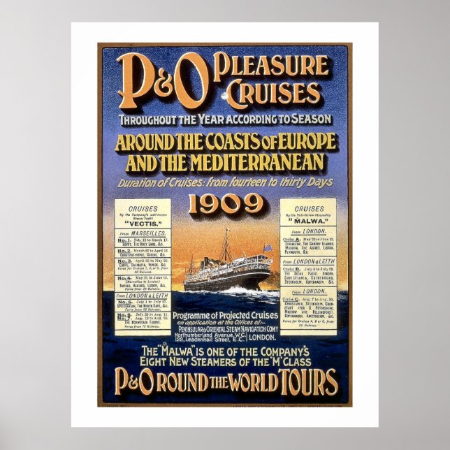 P&O Pleasure Cruises - Vintage Travel Poster (Front)
