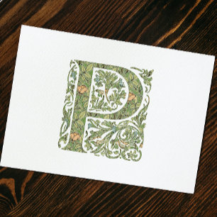 P Ornate Floral Leafy Monogram Note Card