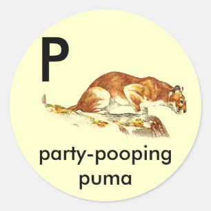 P - party-pooping puma classic round sticker