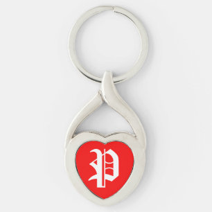 "P" Red Heart Keychain