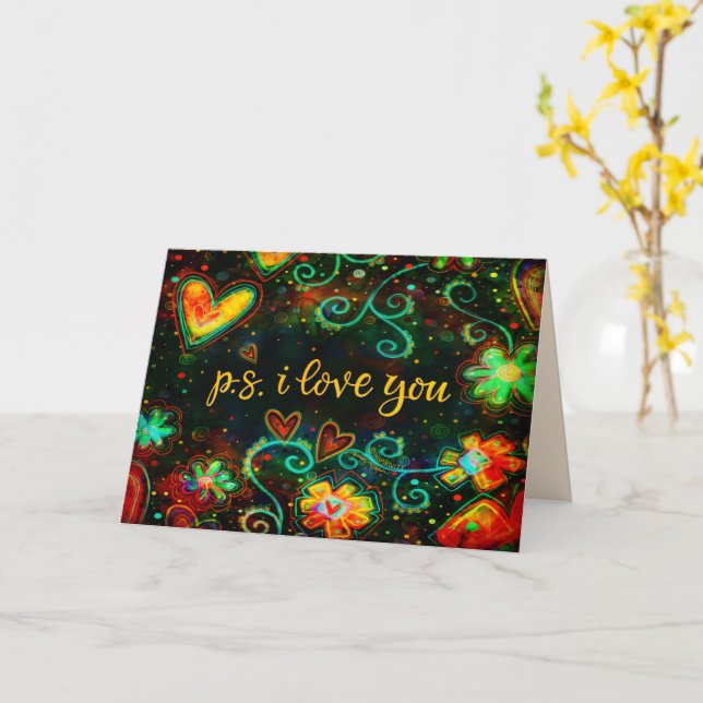 P.s. I Love You Whimsical Modern Valentine Card (Yellow Flower)