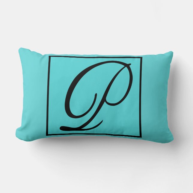 P - Single Initial P on  Aqua Pillow (Front)