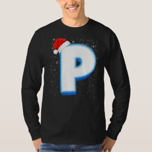 P Snowy Capital Christmas Monogram Alphabet Letter T-Shirt