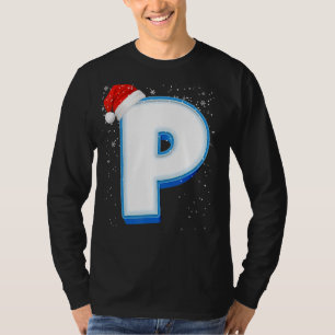 P Snowy Capital Christmas Monogram Alphabet Letter T-Shirt