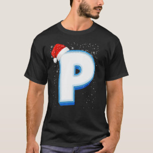 P Snowy Capital Christmas Monogram Alphabet Letter T-Shirt