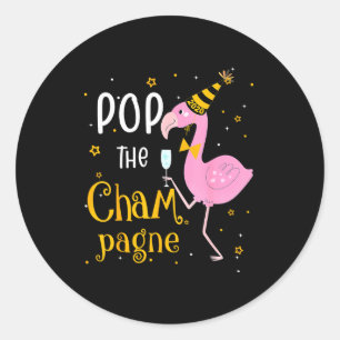 P The Champagne It's New Year! Funny Flamingo Drin Classic Round Sticker