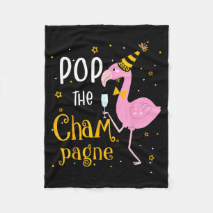 P The Champagne It's New Year! Funny Flamingo Drin Fleece Blanket
