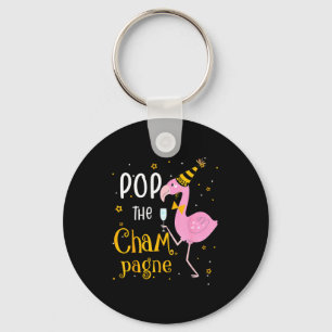 P The Champagne It's New Year! Funny Flamingo Drin Key Ring