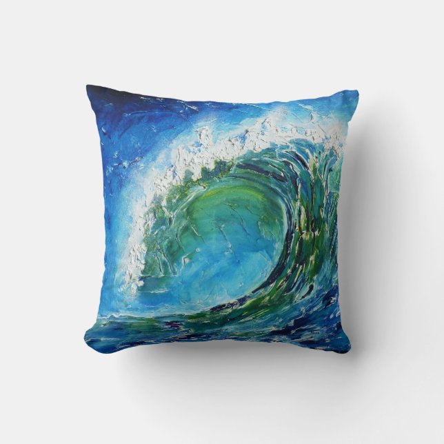 © P Wherrell Fine art oil painting wave ocean sea Cushion (Front)
