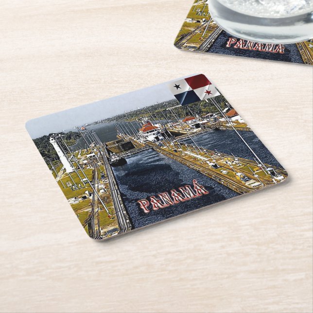 PA0003 America - Panama - Canal Locks - panoramic Square Paper Coaster (Angled)