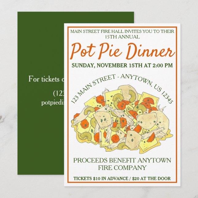 PA Dutch Fire Hall Pot Pie Dinner Supper Invitation (Front/Back)