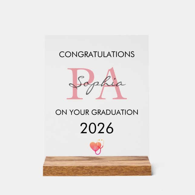 PA Graduation Personalised Name Class of 2026 Acrylic Sign (Front)