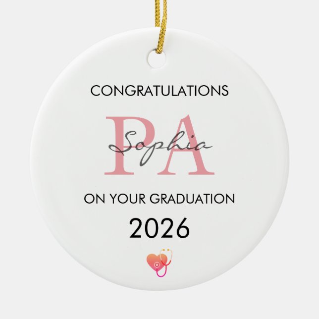 PA Graduation Personalised Name Class of 2026 Ceramic Tree Decoration (Front)