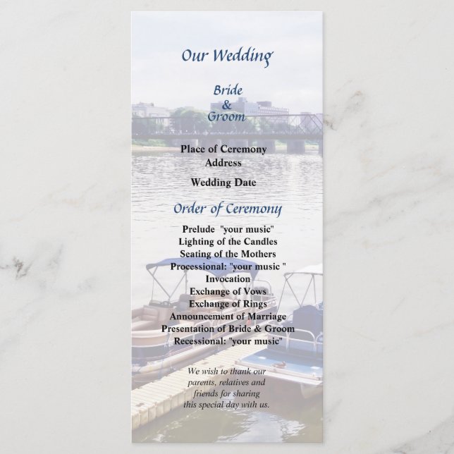 PA - View of Walnut St Bridge Wedding Program Programme (Front)