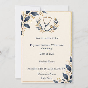 PA White Coat Ceremony Invitation Navy Gold