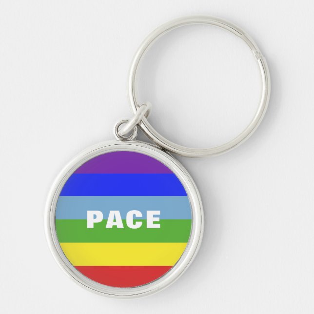Pace – Peace – Frieden – Rainbow Colour Regenbogen Key Ring (Front)