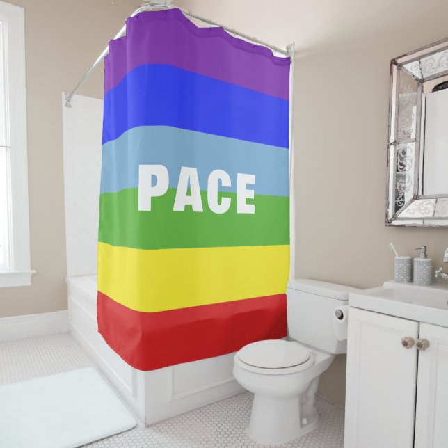 Pace - Peace - Peace - Rainbow Color Rainbow Shower Curtain (In Situ)