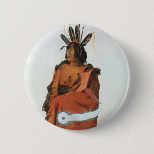 Pachtuwa-Chta, Arikara Warrior Portrait by Bodmer 6 Cm Round Badge