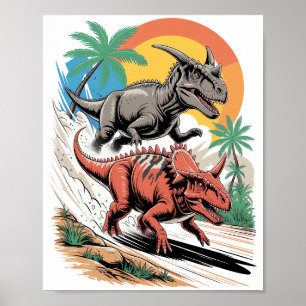 Pachyrhinosaurus passing a Carnotaurus Poster