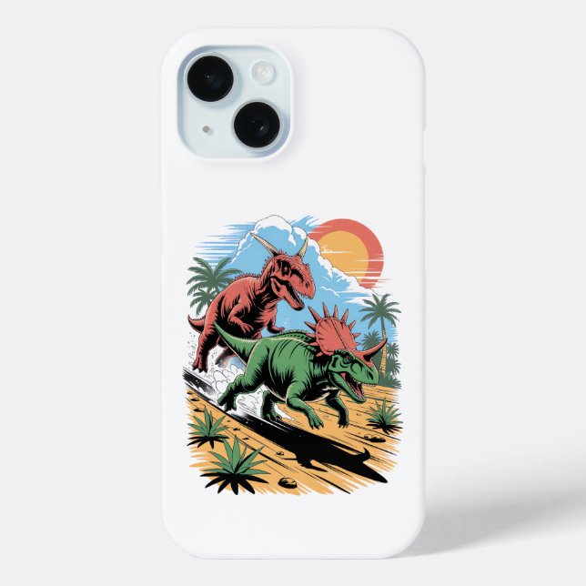 Pachyrhinosaurus racing past a Carnotaurus Case-Mate iPhone Case (Back)