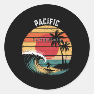 Pacific Beach California Beach Surfing Classic Round Sticker