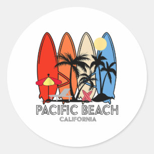 Pacific Beach California Retro Surfboard Vintage Classic Round Sticker