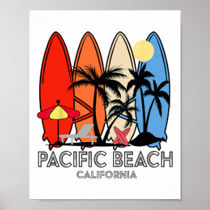 Pacific Beach California Retro Surfboard Vintage  Poster
