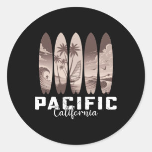 Pacific Beach California Surfboard Men Women Surfi Classic Round Sticker
