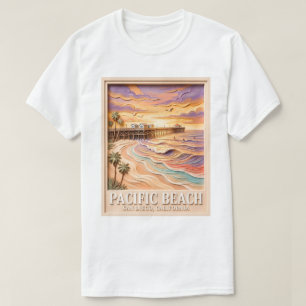 Pacific Beach San Diego 3D Textured Surfing Travel T-Shirt