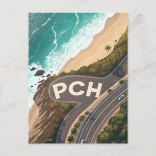Pacific Coast Highway Aerial Travel Art Postcard