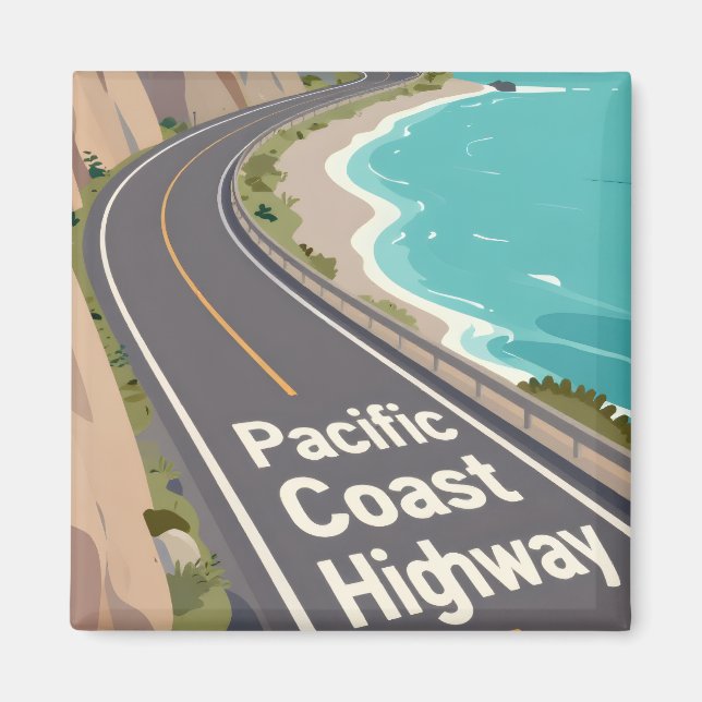 Pacific Coast Highway Graphic Travel Art Magnet (Front)