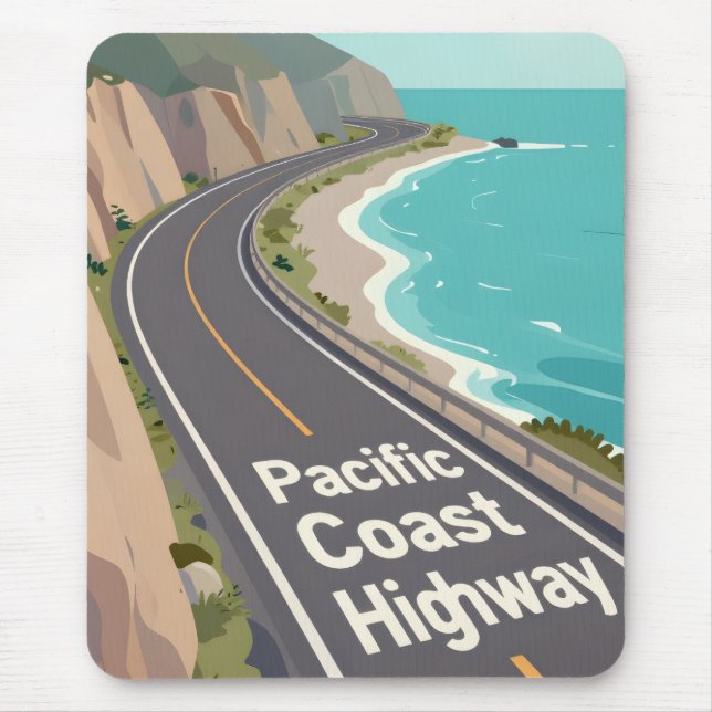 Pacific Coast Highway Graphic Travel Art Mouse Pad (Front)