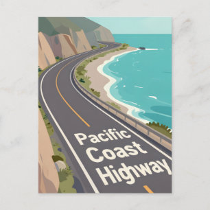 Pacific Coast Highway Graphic Travel Art Postcard