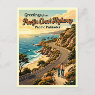 Pacific Coast Highway Pacific Palisades Retro Styl Postcard