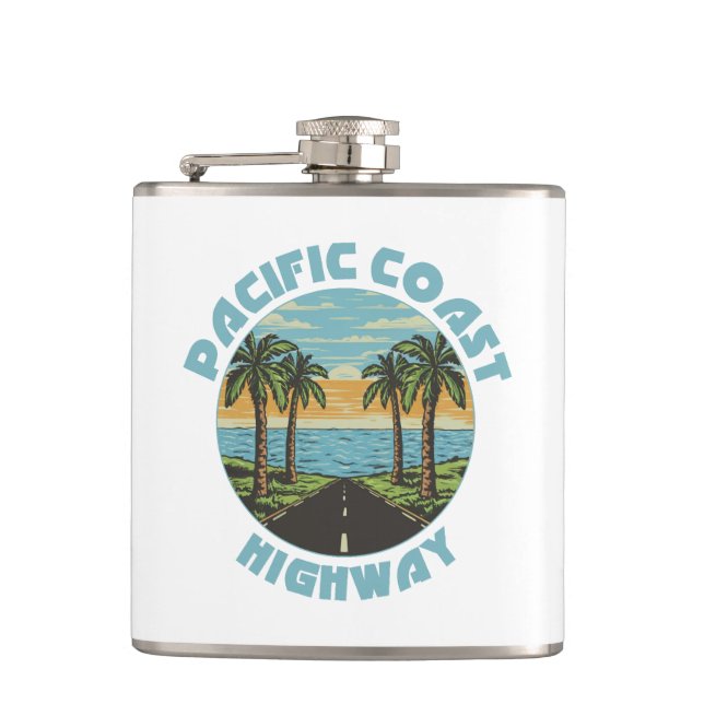 Pacific Coast Highway Palm Trees Hip Flask (Front)