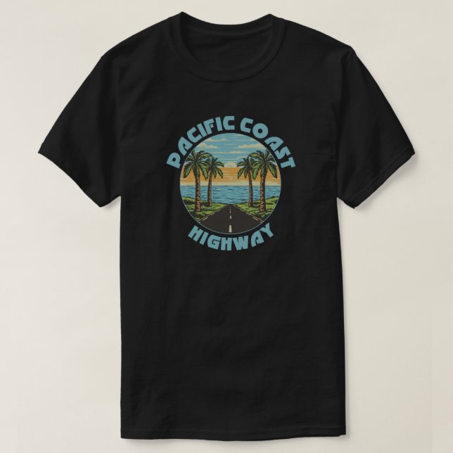 Pacific Coast Highway Palm Trees T-Shirt (Design Front)