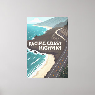Pacific Coast Highway Retro Travel Art Canvas Print