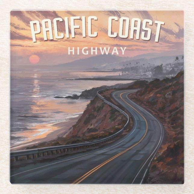 Pacific Coast Highway Sunset Glass Coaster (Front)