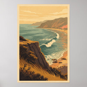 Pacific Coast Overlook Vintage-Inspired Coastal Po Poster