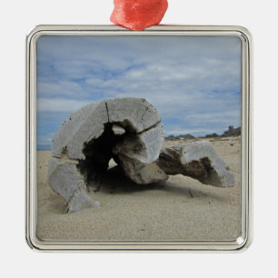 Pacific Coast Photo Beach Driftwood Happy Holiday Metal Tree Decoration