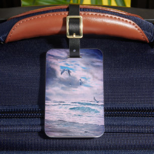 Pacific coast seascape, beach, seagulls, waves luggage tag