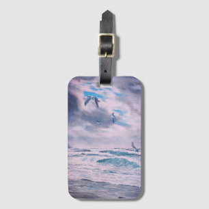 Pacific coast seascape, beach, seagulls, waves luggage tag