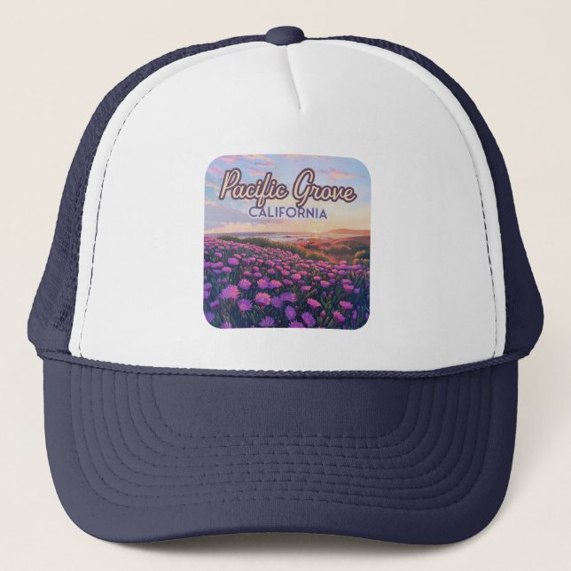 Pacific Grove California Monterey Magic Purple Trucker Hat (Front)