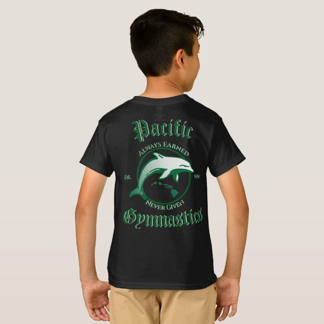 Pacific Gymnastics kids black t-shirt  (Back Full)