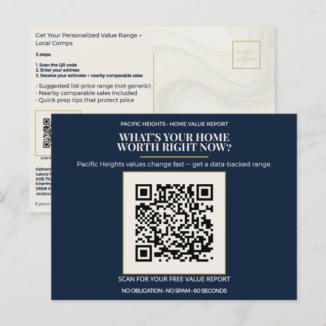 Pacific Heights Luxury Home Value QR Code Realtor  Postcard (Front/Back)