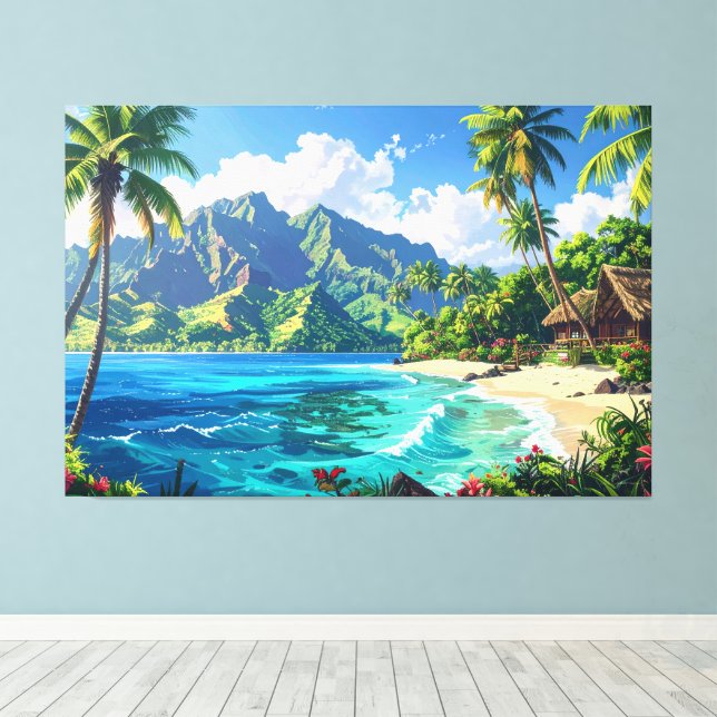Pacific island landscape canvas print (Insitu(Wood Floor))